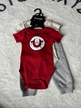 True Religion Red, Cream & Gray Baby One-Piece Bodysuit 3-Pack